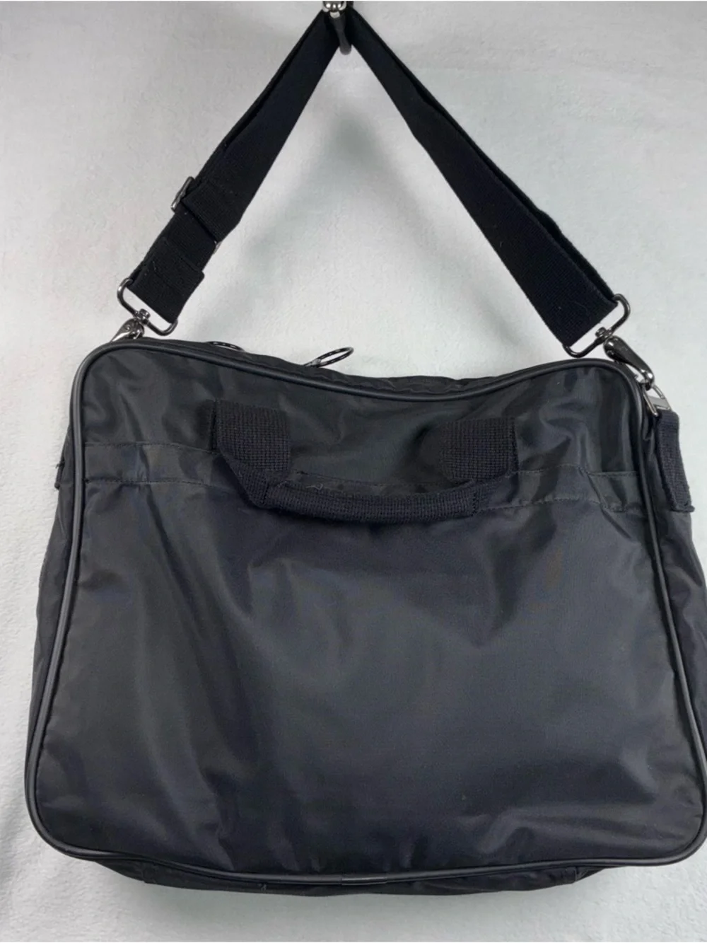 Lands' End Black Laptop Messenger Bag Nylon Zip Around Briefcase Adj Strap